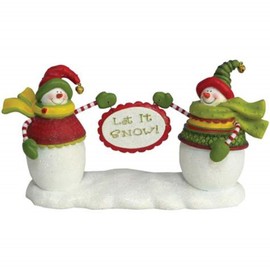WL SS-WL-19206, Smiling Snowmen Figurine Holding Let it Snow Holiday Caption Display