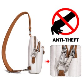 INICAT Small Crossbody Sling Bags for Women Vegan Leather Cell Phone Purse Fanny Packs for Women Men (White Brown Antitheft Small)