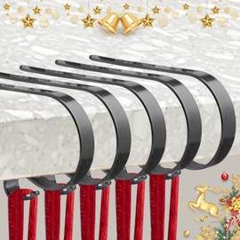 Efocakiox 5Pack Christmas Stocking Holders with Protective Pads for Fireplace Mantle, Christmas Stocking Hooks for Christmas Stockings Filled with Gifts, Xmas Party Decoration Supplies