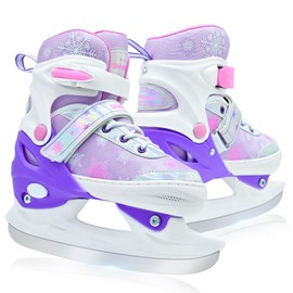 SMOOJOY Adjustable Kids Ice Skates for Girls Boys Comfortable, Smooth Blades Purple Snow Hockey Ice Skating Shoes for Outdoor Indoor Rink, Perfect for Beginner Winter Sports Ages 8-12