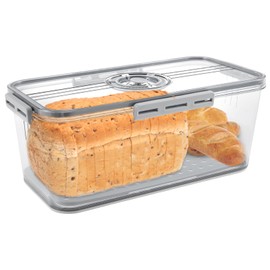 Bread Bin Airtight Bread Bin with Snap Time Recording Bread Storage Box with Lid Food Grade Plastic Bread Storage Container with Air Valve for Bagel, Homemade Bread, Toast (32.5x17.5x11cm)