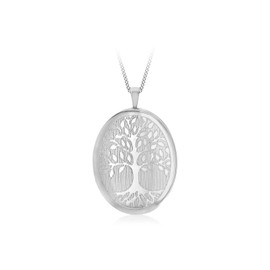 Tuscany Silver Women's Sterling Silver Rhodium Plated 20 x 31.5 mm Oval Tree of Life Locket Pendant Curb Chain Necklace of Length 46 cm/18 Inch