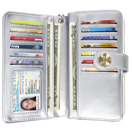 Coco Rossi Women Wallets Multi Card Case Wallet Clutch Wallet Card Holder Organizer Ladies Purse Wrist strap Purse, Silver Glitter, Silver Glitter, long purse