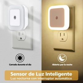 JUGLUTE Lámpara de Noche, 6 pcs Luz Nocturna Enchufable con Sensor, Blanco de Lampara Led de Ahorro de Energía con Sensor para Dormitorio, Armario, Pasillo, Sala de Estar, Escalera - Luz Cálida