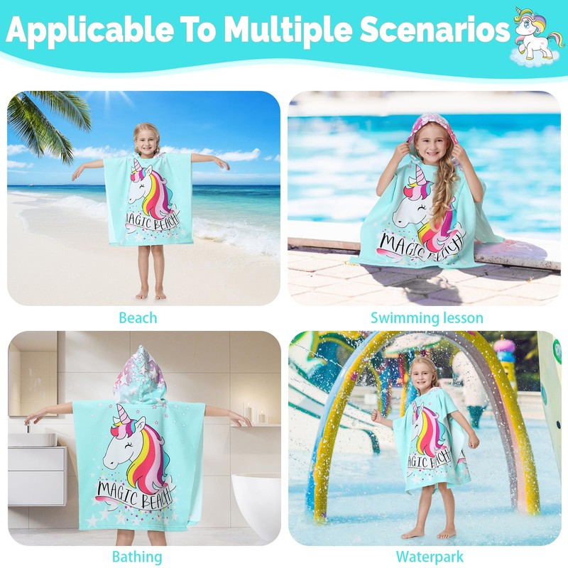 MOKANI Children's Bath Poncho with Hood, Microfibre Towel Poncho Children