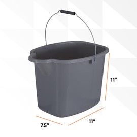 Superio Plastic Bucket with Grip Handle, 16 Liter Large Spout Cleaning Pail Grey, Heavy Duty Bucket Home Floor Mopping, Bath, Car Wash, Bowls for Camping, Fishing