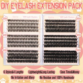Epzia Eyelash Extension Kit - 476PCS D-Curly Lash Clusters (30D+40D+50D+60D+80D+100D) 10-16MM, Wispy Natural Lashes for Beginners, DIY Cluster Lashes, False Eyelashes