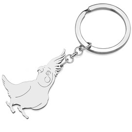 Stainless Steel Cockatoo Parrot Key Chains Tropic Birds Animals Wallet Keyring Jewelry For Women Door Car Keys Charms Gifts (Silvery)