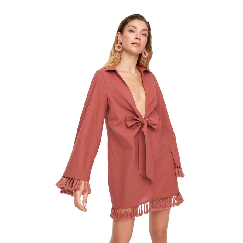 Trendyol Women Relaxed Double-Breasted Shirt Collar Woven Kimonos & Kaftans