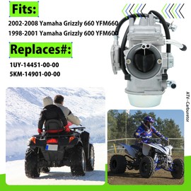 YFM660 Carburetor Compatible for Ya maha Grizzly 600 1998-2001 1999 2000 YFM600 Grizzly 660 2002-2008 YFM660 600 4x4 ATV Carburetor