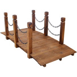 Benicabaly Elegant 5 FT Wooden Garden Bridge for Serene Outdoor Journeys, Sturdy with Chain Railings, for Gardens or Ponds, Brown