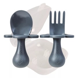Grabease Toddler Spoon & Fork for Self Feeding from 6+ to 12 months & older, 1 Set, Gray