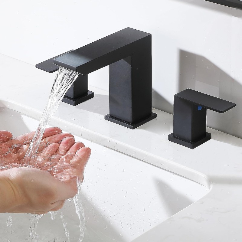 VCCUCINE Black Waterfall Bathroom Faucet 8 Inch Widespread Bathroom Sink