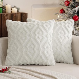 MIULEE Set of 2 Christmas Wool Cushion Covers, Soft Decorative Cushion, Plush Cushion Cover, Boho Decorative Cushion, Sofa, Aesthetic, Geometric Sofa Cushion, Decorative Cushion Cover for Bedroom,