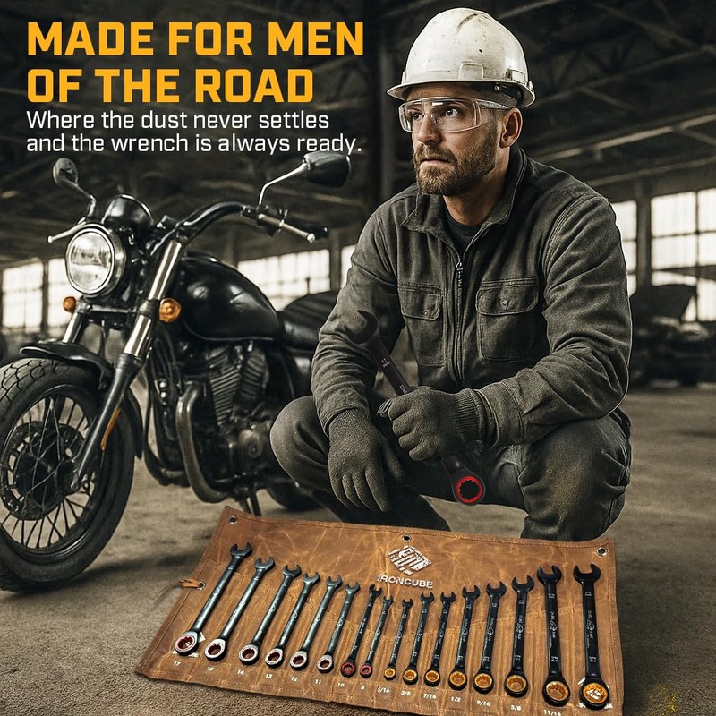 ironcube Ratcheting Wrench Set For Men: 16-Piece Metric & SAE