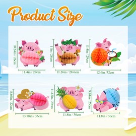 TaoBary 6 Pcs Luau Pig Centerpiece Party Decoration Summer Hawaiian Luau Centerpiece Tropical Pig Birthday Decorations Pink Pig Table Toppers Pig Honeycomb for Kids Baby Shower Photo Props Supplies