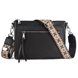 befen Genuine Leather Crossbody Bags for Women, Small Soft Leather Shoulder Bag Purse, Women's Cross body Leather Purses, Black Crossover Body Handbags Purses with Adjustable Wide Guitar Strap