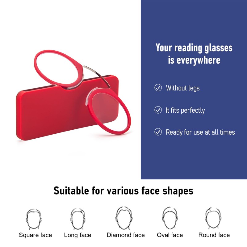 REAVEE 2 Pack Pinch Nose Clip on Reading Glasses Armless