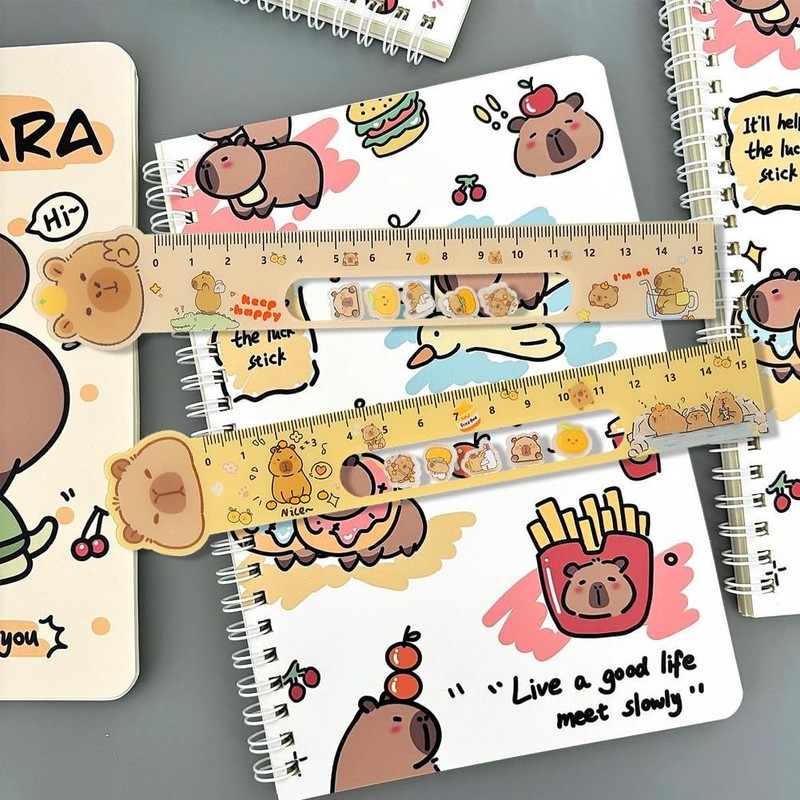 15CM Cute Capybara Straighter Ruler, 2Pcs Plastic Clear Capybara Straighter