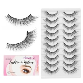SONAFEEL Fake Lashes Natural Eyelashes Wispy Strip Lashes 13mm 10Pairs Short Natural Cat Eye Faux Mink False Eyelashes