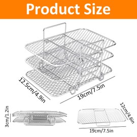 Cooking Grate for Airfryer, Grid for Hot Air Fryer, 304 Stainless Steel Airfryer Accessories, Three-Layer Stacking Design, for Ninja Hot Air Fryer AF300EU AF400EU
