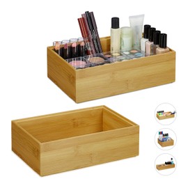 Relaxdays 2 x Storage Boxes Bamboo Stackable Natural Look Storage Box Kitchen Bathroom Decorative Box H x W x D 7 x 23 x 15 cm Natural