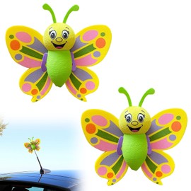 Car Aerial Toppers,2 Pcs Colorful Car Antenna Topper,Butterfly Car Aerial Topper,Aerial Decorations Car for Car,Truck, Suv Decoration Car Aerial Balls Butterfly Shape