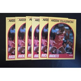 Lot of 6 rare sears yellow 1989-90 Hoops #38 Akeem Olajuwon HOF Case Fresh