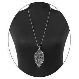 NLCAC Filigree Leaf Pedant Necklace Snake Chain Gorgeous Hollow Leaf Necklace Bohemian Jewelry for Women (Silver Tone)