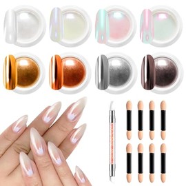 BISHENGYF Holographic Aurora Nail Powder 4 PCS - Metallic Silver Gold Green Mirror Chrome Pigment for Professional Nail Art Decoration,Salon Grade Chrome Powder Set