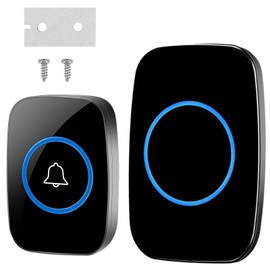 Intelligence Wireless Doorbell Set, Waterproof Outdoor Doorbell Wireless for Homes, Factories, Homes, Offices, Bell Front Door with 60 Melodies, 6 Volume Levels, LED Display, Black