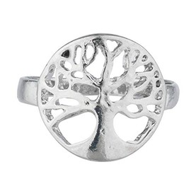 LUX ACCESSORIES Silver Tone Round Circle Tree of Life Shaped Fashionable Ring