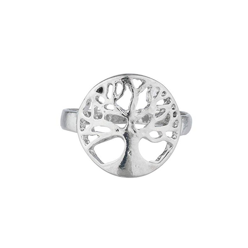 LUX ACCESSORIES Silver Tone Round Circle Tree of Life Shaped