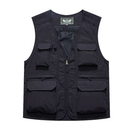 Perbai Men's Black Utility Fishing Vest Outdoor Summer Lightweight Work Photo Safari Cargo Vest(Black-M)