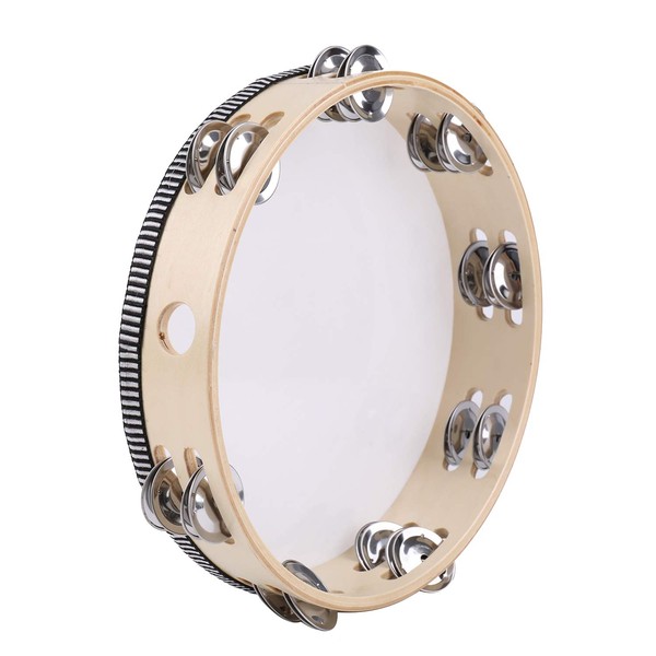 Tosnail 10 Inches Handheld Wooden Tambourine - Double Rows 16