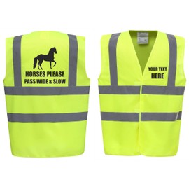 Horses Please Pass Wide & Slow Horse - Horse Riding Equestrian Premium Yellow Hi Vis Safety Vest Reflective Waistcoat Road Safety High Visibility, Can Personalise. (Yellow, Medium)