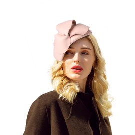 HIMESPORT Women Wool Felt Flower Fascinator Hats Wedding Tea Party Dress Pillbox Hats British Fedora Pink