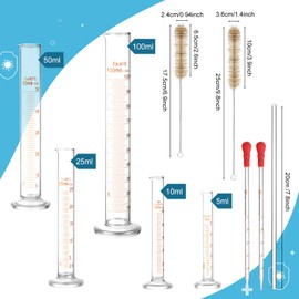 Jetec 10 Pcs Thick Glass Graduated Measuring Cylinder Set 5ml 10ml 25ml 50ml 100ml Glass Graduated Measuring Cylinder with 2 Brushes, 2 Droppers and 1 Stirring Rod