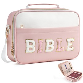 CDBXPRG Bible Cover Case for Women,Large Chenille Bible Cover, Church Bible Bag with Adjustable Shoulder Strap,Bible Carrying Tote Bags Gift for Teen Girls (Pink)