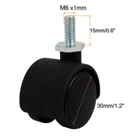 sourcing map Pack of 5 1.2 Inch Nylon Wheels, M6 x 1 mm, Furniture Castors without Brake, Transport Castors