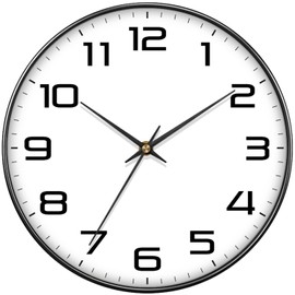 Mabpedo 8 Inch Modern Wall Clocks Battery Operated - Silent Non Ticking Quartz Analog Clock with Large Numbers, Easy to Read Digital Wall Clock for Bedroom, Living Room, Kitchen, Office, Gym, Black