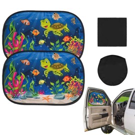 Car Sun Protection Side Window with UV Protection, Car Window Sun Visor for Children with Cute Animal Motifs, Pack of 2 Sun Protection for Side Windows with 1 Dust Cloth 47.5 x 31.5 cm Tokaneit