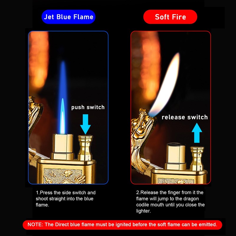 Torch Lighter, Relief Dragon Design Magic Dual Flame Lighter with