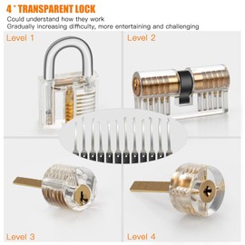 Lock Pick Set, Preciva 26-Piece Lock Picking Tools with 4 Training Keyed Padlocks, [2023 Upgrade Version] Professional Practice Lock Picking Tool for Beginner and Locksmith Training (Transparent)