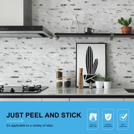 V-MOZZA Peel and Stick Backsplash, 20-Sheet Peel and Stick Tiles 12.1" x 5.9" Stick on Backsplash PVC Wall Tile for Kitchen Fireplace (Carrara White Marble)