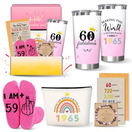 Zyphoria 60th Birthday Gifts for Women, 60 1965 Year Old Gift for Woman, Cool Happy Birthdays Decorations Presents Basket for Female Turning-60, Funny 60 & Fabulous Tumblers for Her Mom Grandma Aunt