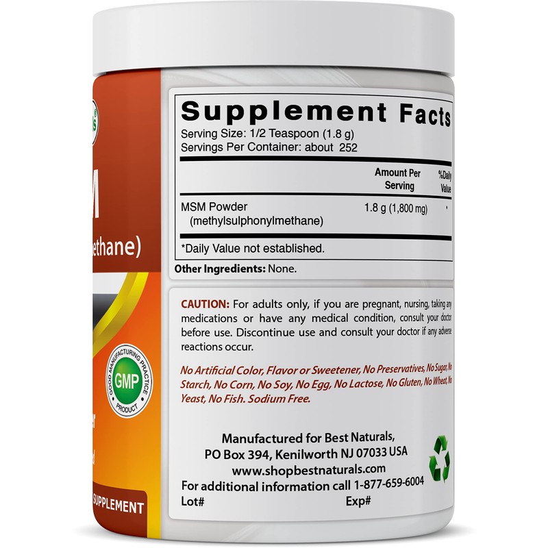 Best Naturals Best Naturals 100% Pure MSM Powder, 1Lb (1