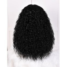 SOFUN Black Curly Wig With Bangs for Black Women Long Curly Human Hair Black Glueless Wig for Daily,Realistic Look with True Scalp