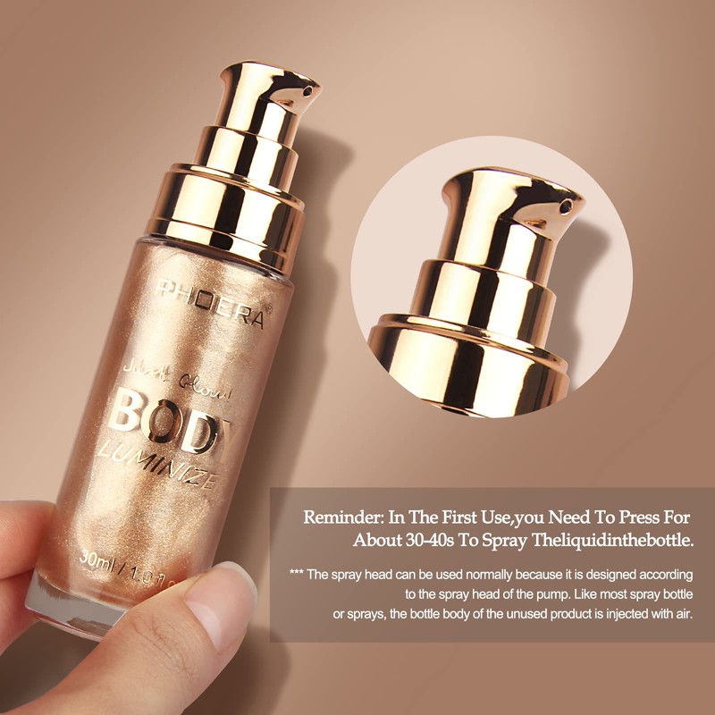 PHOERA High Gloss Waterproof Body Luminizer Glitter Face Shimmer Moisturizer