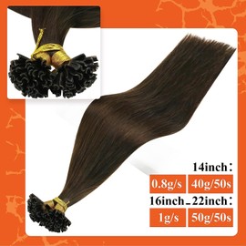 Full Shine U Tip Hair Extensions Darkest Brown Hair Extensions for Women Color #2 Keratin Fusion Hair Extensions 50 Strands Nail Tip Hair Extensions 14 Inch
